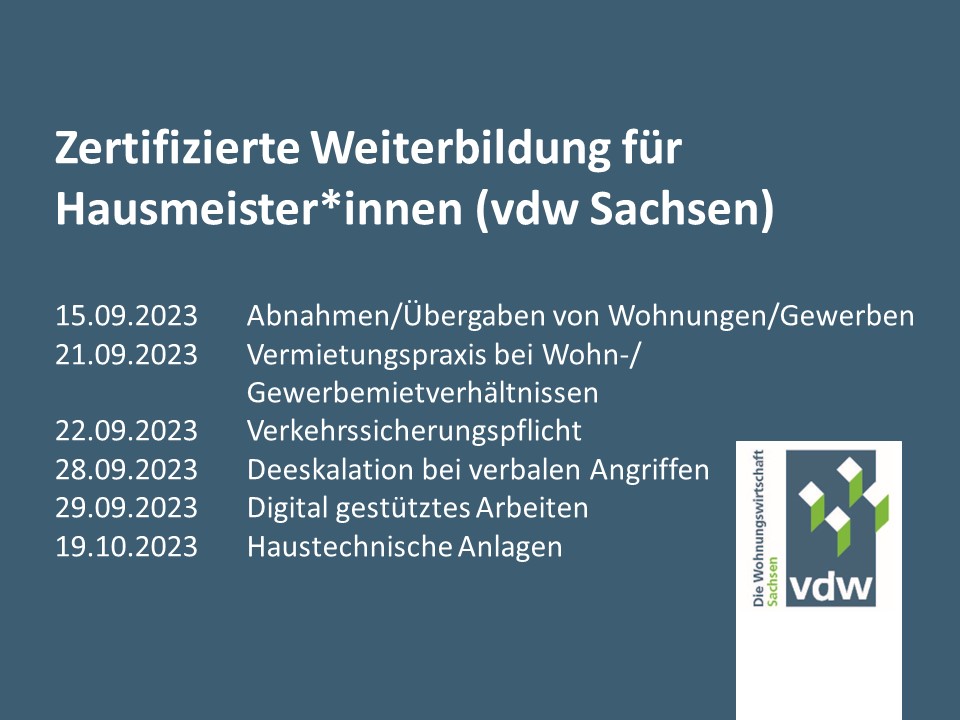 Zertifizierte Weiterbildung für Hausmeister*innen (vdw Sachsen)